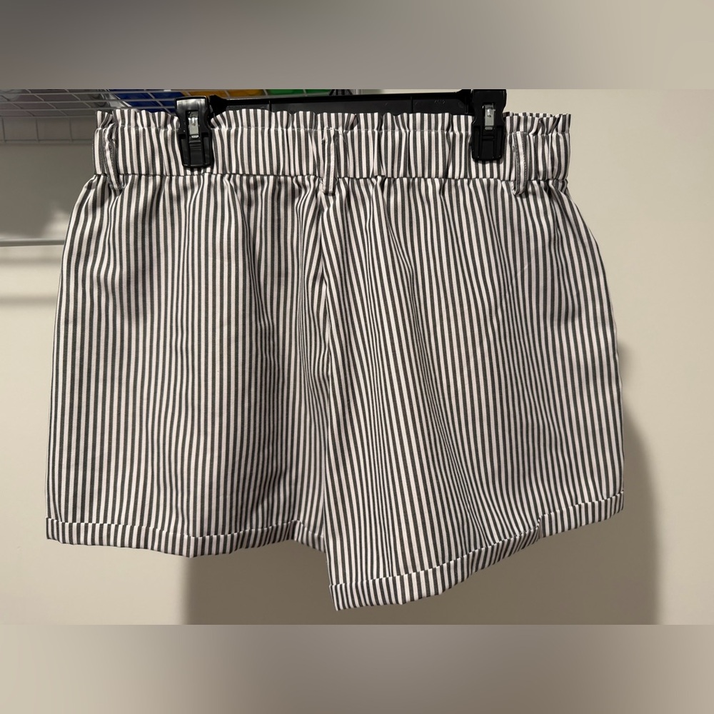 Black and White Striped elastic waist shorts